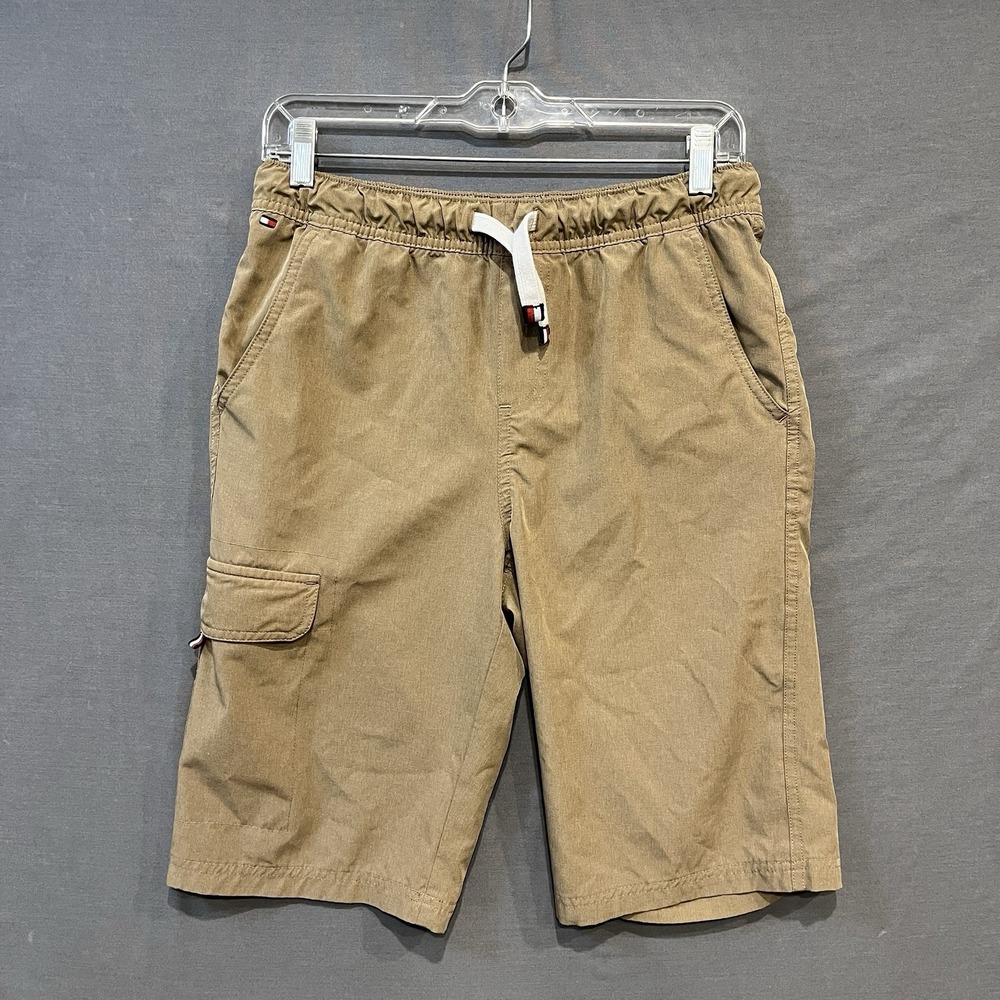 Tommy Hilfiger Cargo Shorts Boys XL (20) Beige Stretch Preppy Pull On 12" Inseam